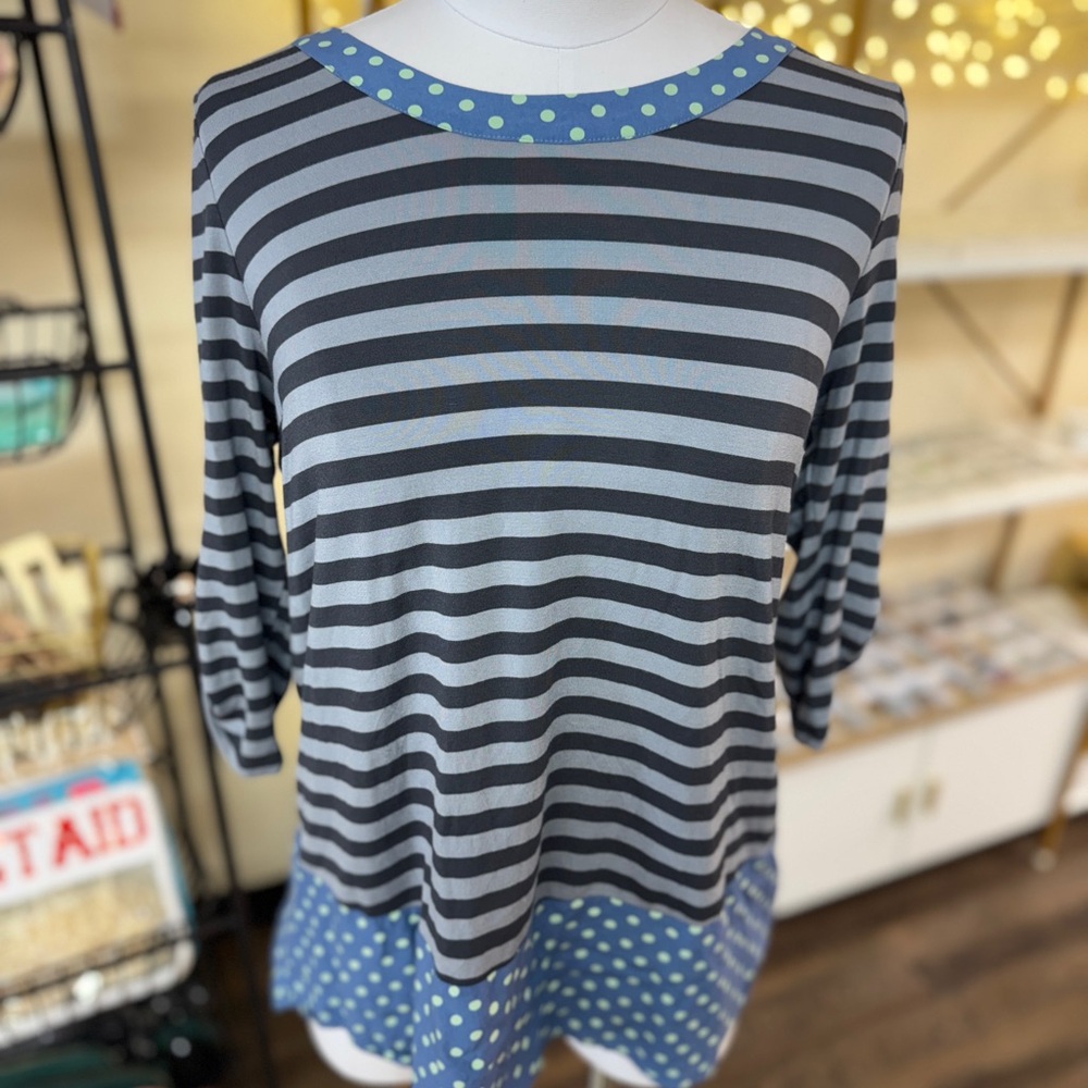 Matilda Jane Blue and Gray Boxy Blouse